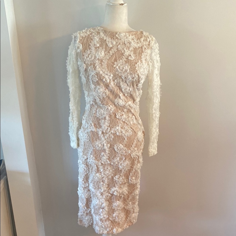 XSCAPE size 4 stunning lace dress tan lining